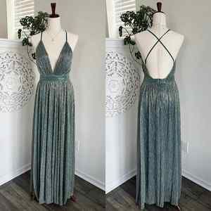 Luxxel | Prosecco Perfection Maxi Dress in Teal Small Gown Open Back